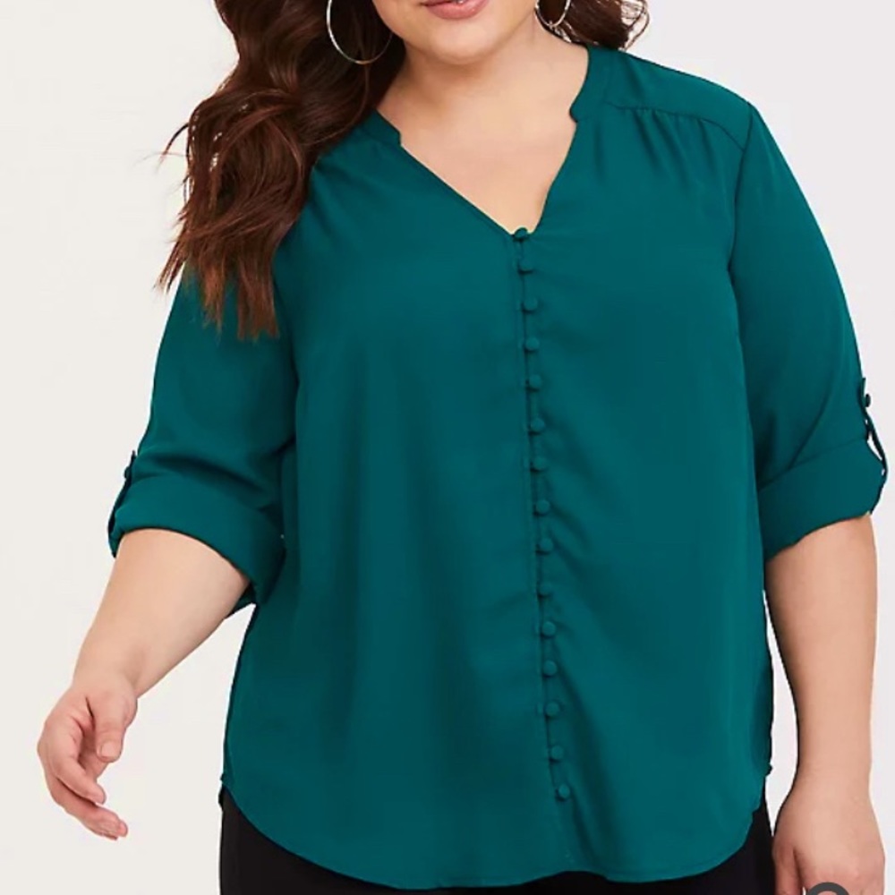 TORRID harper emerald button-front georgette shirt